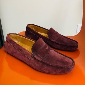 Prada Suede Loafers in Burgundy, size 7 UK (8 US)